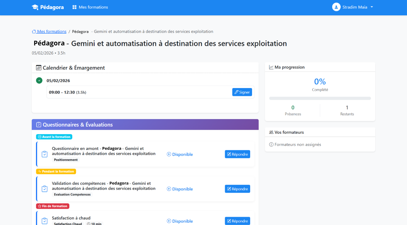 Interface Apprenant